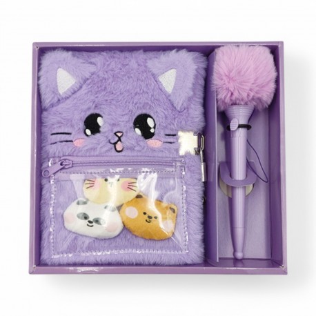 299483 NOTES PAMIĘTNIK KOTEK ZESTAW Z DŁUGOPISEM FIOLETOWY STNUX