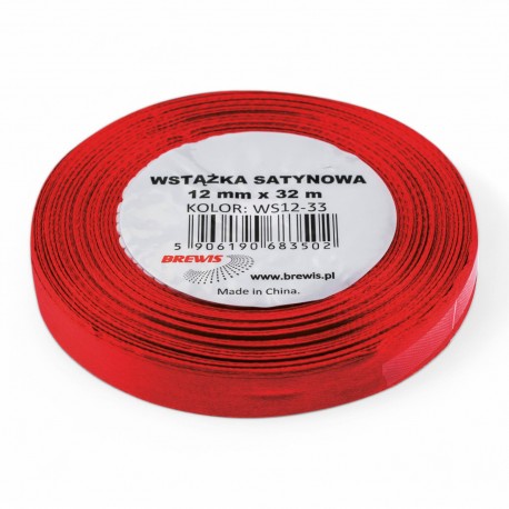 683502 WSTĄŻKA SATYNOWA CZERWONY 12x32 BREWIS