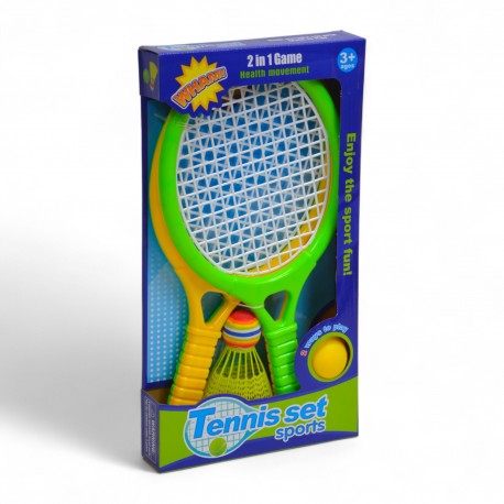 2108074 PATELKI RAKIETKI Z PIŁECZKĄ I LOTKĄ BADMINTON W PUDEŁKU