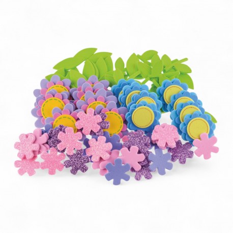 681041 NAKLEJKI Z PIANKI - KWIATKI Z BROKATEM 85 SZT. BREWIS