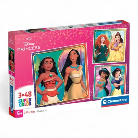 250646 CLEMENTONI PUZZLE 3X48 DISNEY, KSIĘŻNICZKI SUPERCOLOR