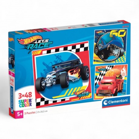253135 CLEMENTONI PUZZLE 3X48 HOT WHEELS SUPERCOLOR