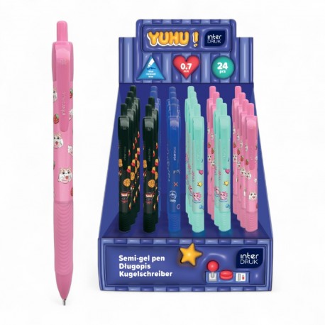 365446 DŁUGOPIS AUTOMATYCZNY NIEBIESKI Z GRYPSEM YUHU 4 KOLORY INTERDRUK