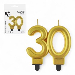 139242 ŚWIECZKA URODZINOWA CYFRA 30 ZŁOTY B&C METALIC GODAN