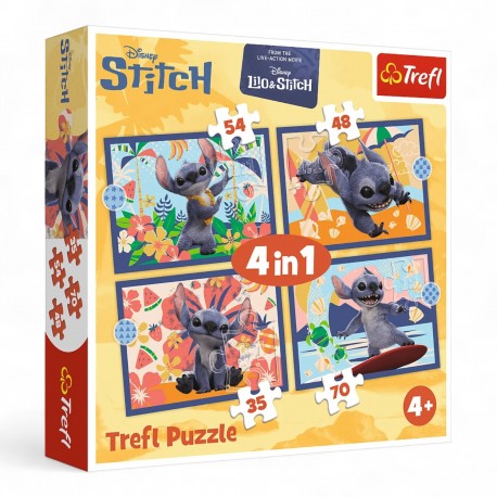 34666 TREFL PUZZLE 4w1 LILO&STITCH, WAKACJE NA HAWAJACH 3+