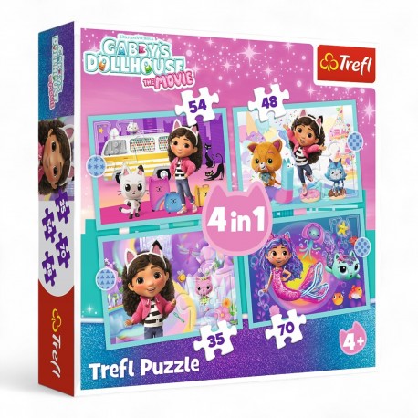 34670 TREFL PUZZLE 4w1 KOCI DOMEK GABI, WIELKA PRZYGODA GABBY