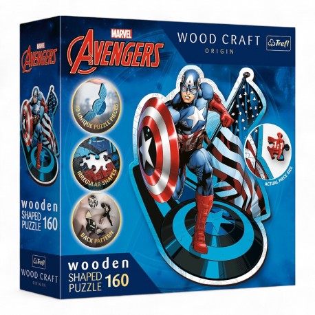 20194 TREFL PUZZLE 160 el. AVENGERS, NIEUSTRASZONY KAPITAN AMERYKA, DREWNIANE