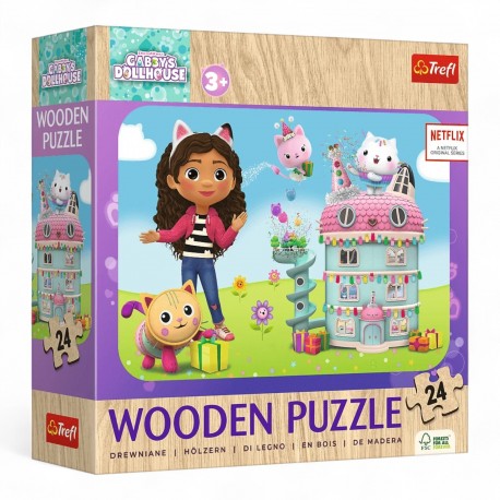 20268 TREFL PUZZLE 24 EL. KOCI DOMEK GABI, WESOŁA GABBY I PRZYJACIELE - DREWNIANE