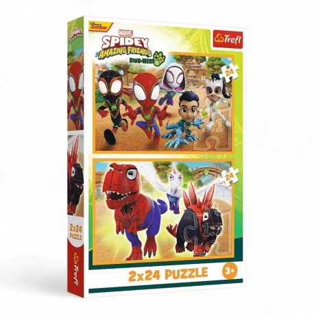 34432 TREFL PUZZLE 2X24 EL. MARVEL, SPIDEY I DINOZAURY