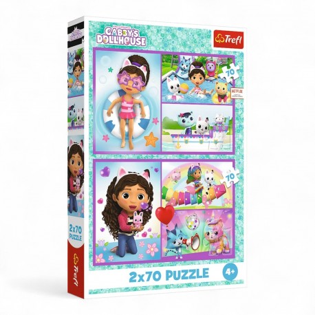 34438 TREFL PUZZLE 2x70 EL. KOCI DOMEK GABI, BAW SIE Z GABBY