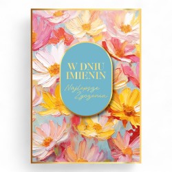 795750 KARNET KWIATY NAJLEPSZE ŻYCZENIA, W DNIU IMIENIN, NIEBIESKI, ARMIN STYLE