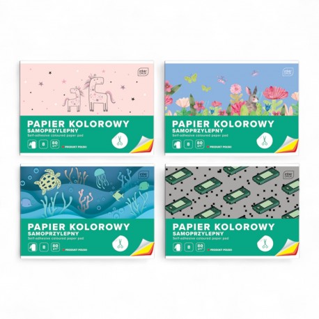 369734 PAPIER KOLOROWY SAMOPRZYLEPNY A4 8 kartek INTERDRUK