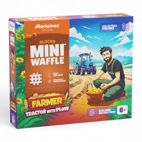 907504 MARIOINEX KLOCKI MINI WAFLE FARMER - TRAKTOR Z PŁUGIEM