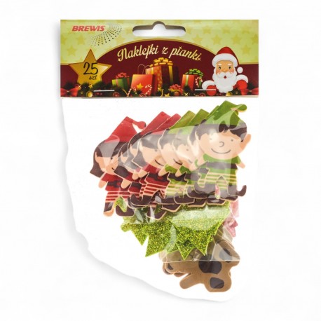 682543 NAKLEJKI Z PIANKI - ELFY I PREZENTY 25 SZT. BOŻE NARODZENIE BREWIS