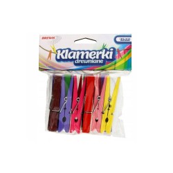 687920 KLAMERKI DREWNIANE SPINACZE KOLOROWE 7,5 cm 12 szt. BREWIS