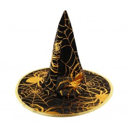 987217 KAPELUSZ CZAROWNICY ZE ZŁOTĄ PAJĘCZYNĄ OBWÓD 58CM HALLOWEEN GODAN