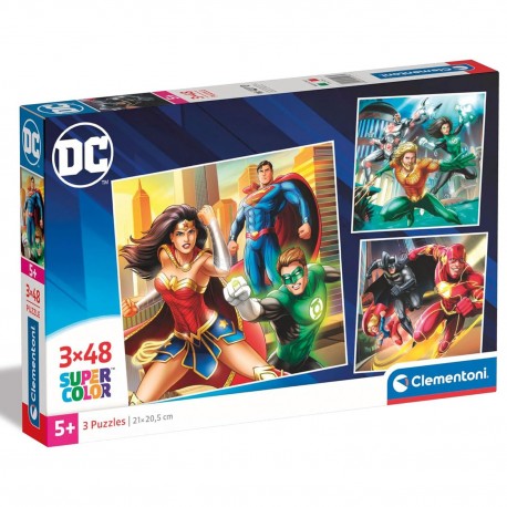 252961 CLEMENTONI PUZZLE 3X48 DC KOMIKS JUSTICE LEAUGUE SUPERCOLOR