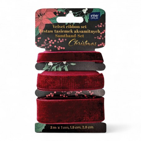 378675 ZESTAW TASIEMEK AKSAMITNYCH 3x2m CHRISTMAS CZERWONY INTERDRUK