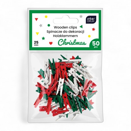 337306 KLAMERKI DREWNIANE SPINACZE MINI 2,5 cm 50 szt. CHRISTMAS INTERDRUK