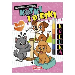 520170 KOLOROWANKA Z KREDKĄ MODUŁOWĄ I NAKLEJKAMI. KOTKI I PIESKI MARTEL