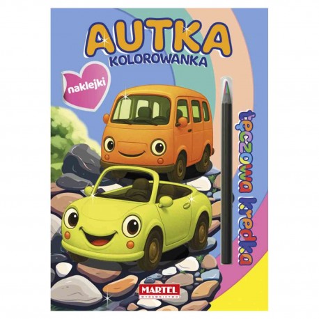 520132 KOLOROWANKA Z KREDKĄ TĘCZOWĄ I NAKLEJKAMI. AUTKA MARTEL