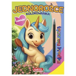 520118 KOLOROWANKA Z KREDKĄ TĘCZOWĄ I NAKLEJKAMI. JEDNOROŻCE MARTEL