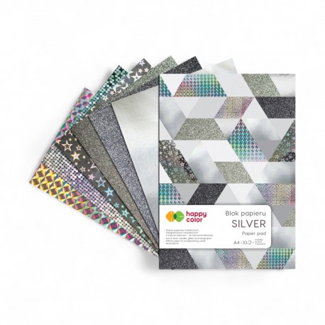 037153 HAPPY COLOR BLOK PAPIERU SILVER 10 ark. GDD