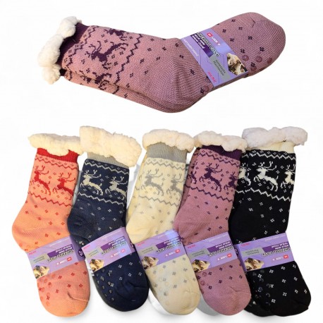 520191 SKARPETKI DAMSKIE GRUBE SKARPETY ANTYPOŚLIZG MIX WZORÓW