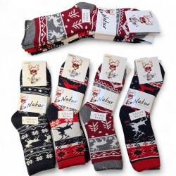 890801 SKARPETKI GRUBE SKARPETY ALPAKA DAMSKIE MIX WZORÓW ŚWIĄTECZNYCH