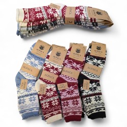 150864 SKARPETKI GRUBE SKARPETY ALPAKA DAMSKIE MIX WZORÓW ŚWIĄTECZNYCH