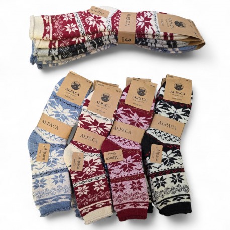 150864 SKARPETKI GRUBE SKARPETY ALPAKA DAMSKIE MIX WZORÓW ŚWIĄTECZNYCH