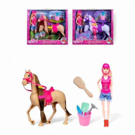 475547 LALKA ANLILY DŻOKEJKA Z KONIEM 29 cm GAZELO