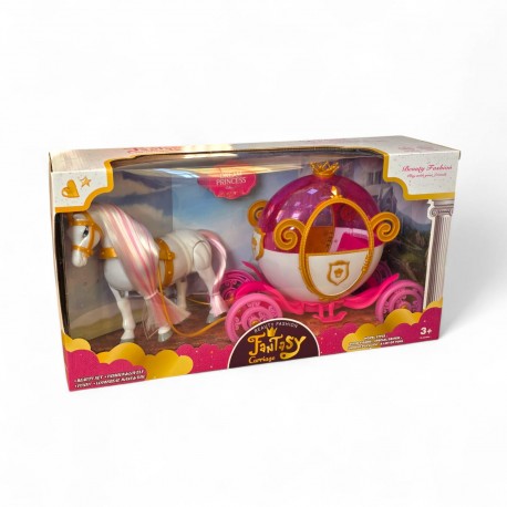 012346 ZESTAW KAROCA DLA LALEK Z CHODZĄCYM KONIEM NA BATERIE F.H. TOYS