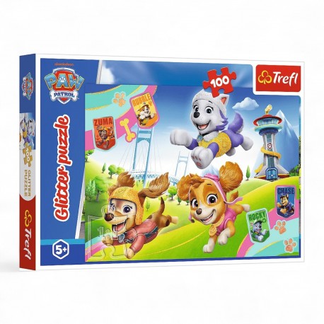 14835 TREFL PUZZLE 100 EL. PSI PATROL, BŁYSZCZĄCE PSIAKI, BROKATOWE