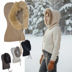 CZARNY KAPTUR KOMIN BALACLAVA Z FUTERKIEM KOMINIARKA CZAPKA DAMSKA 4 KOLORY