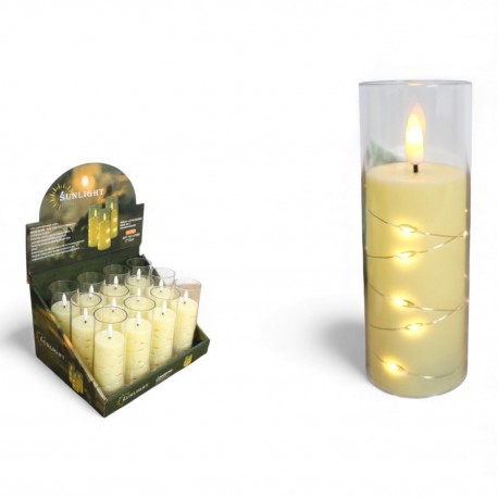 570662 ŚWIECA LED ZE SKACZĄCYM PŁOMIENIEM W TRANSPARENTNEJ OBUDOWIE Z LAMPKAMI LED BIAŁA 7&7