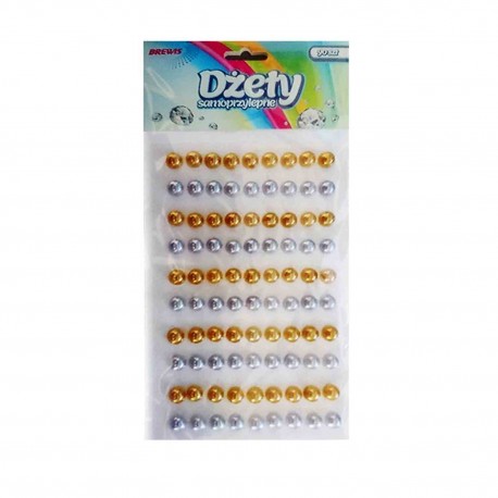 685599 DŻETY SAMOPRZYLEPNE ZŁOTE SREBRNE KORALIKI 90 SZTUK BREWIS