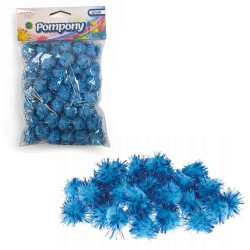 686312 POMPONY PLUSZOWE METALIZOWANE KULECZKI NIEBIESKIE POMPONIKI DEKORACYJNE x40 BREWIS