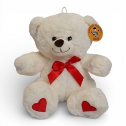 243070 PLUSZOWA MIŚ Z SERCEM I CZERWONĄ KOKARDĄ 28CM DEEF