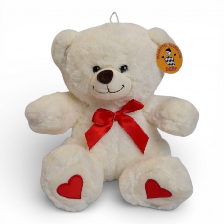 243070 PLUSZOWA MIŚ Z SERCEM I CZERWONĄ KOKARDĄ 28CM DEEF