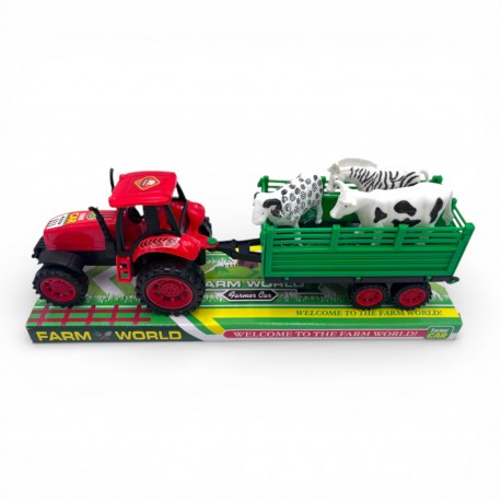 235432 TRAKTOR Z ŁYŻKĄ I PRZYCZEPĄ POD KLOSZEM CABO TOYS