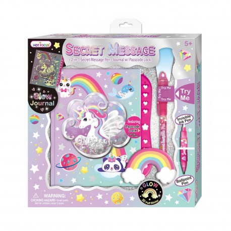 028989 PAMIĘTNIK NOTES NA SZYFR + DŁUGOPIS UV - JEDNOROŻEC HOT FOCUS PULIO