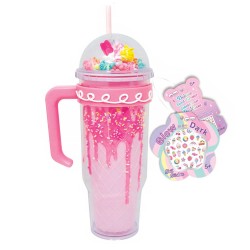 028118 HOT FOCUS BIDON KUBEK ZE SŁOMKĄ I NAKLEJKAMI SŁODKI RÓŻOWY DESER PULIO