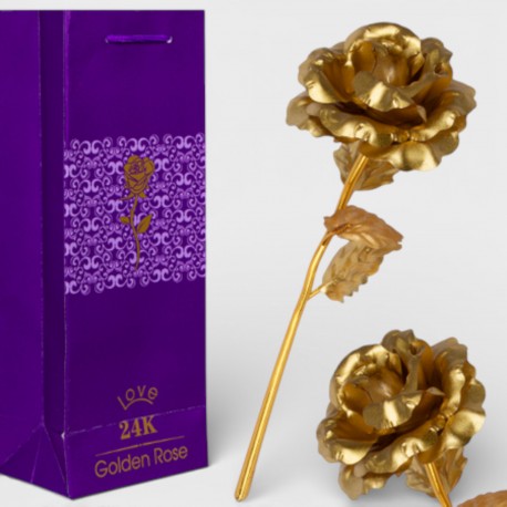 053220 WIECZNA RÓŻA ZŁOTA + FIOLETOWA TOREBKA WALENTYNKA NORIMPEX