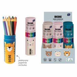 329820 BEBE KREDKI TRÓJKĄTNE OŁÓWKOWE TYGRYSEK W TUBIE POJEMNIKU 24 szt. INTERDRUK