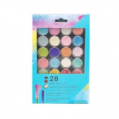 240095 STNUX FARBY WODNE AKWARELOWE 28 METALICZNYCH KOLORÓW + PĘDZELEK
