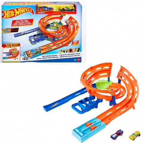 191987 HOT WHEELS ZAKRĘCONA PĘTLA TOR WYŚCIGOWY ZESTAW + 2 AUTA ZABAWKA HTK17