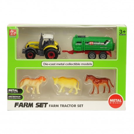 538221 ZESTAW FARMA TRAKTOR METALOWY Z PRZYCZEPĄ I ZWIERZĘTAMI ADAR