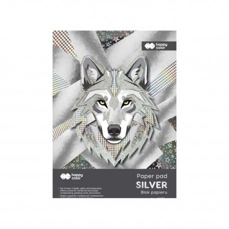 038839 BLOK ARKUSZY W KOLORZE SREBRNYM 6 RÓŻNYCH EFEKTÓW 10 ARKUSZY A4 GDD