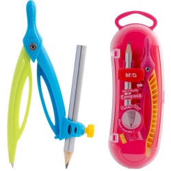 123872 CYRKIEL SZKOLNY PLASTIKOWY NA OŁÓWEK W ETUI 2 KOLORY GDD